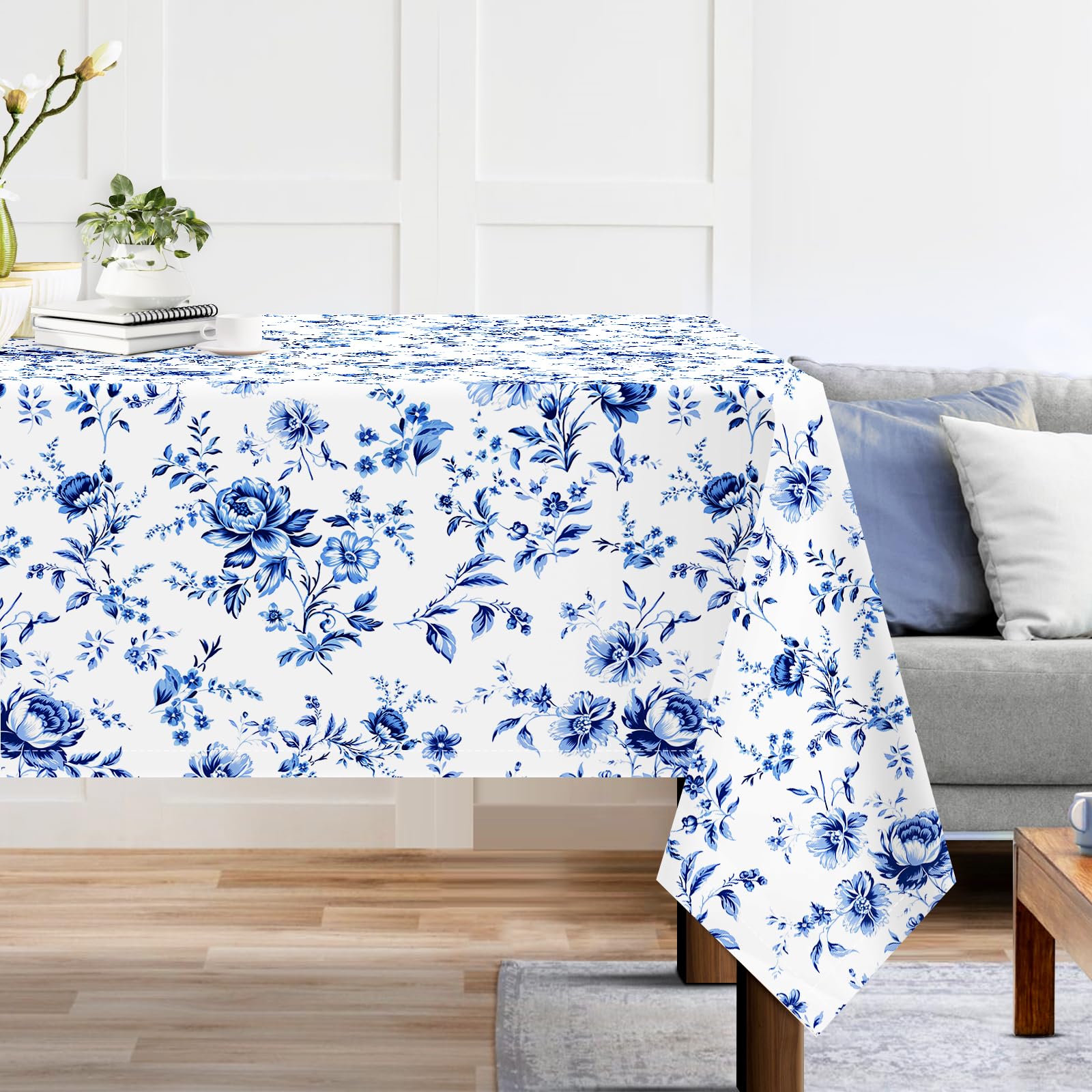 Arquiel Mantel Rectángula Flores Acuarela Azul, Manteles Flores De Rosas Mantel Impermeable Antimanchas Poliéster Lavable Duradera para Cocina Comedor Fiestas (140×180cm)