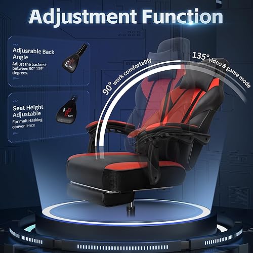 Miniatura 6 de Sillas de juegos para adultos, silla de computadora con reposapiés, respaldo alto, sillas de jugador grandes y altas con soporte lumbar masajeador,