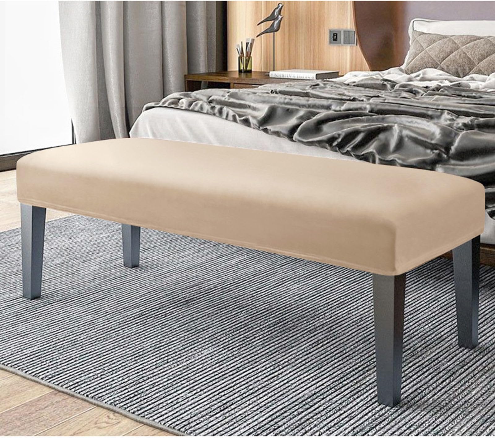Terciopelo Elástico Funda for Banco, Antideslizante Suave Funda for Banco Extraíble Lavable Protector De Sofá for Salón, Cocina, Dormitorio-Beige(Caffè)