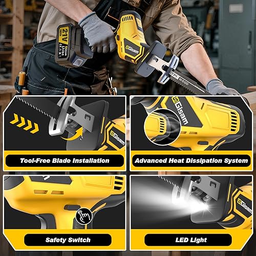 Miniatura 4 de Sierra recíproca inalámbrica: 2 baterías de 4.0 Ah, motor sin escobillas, 3500SPM máximo, operación con una sola mano, cambio de hoja sin