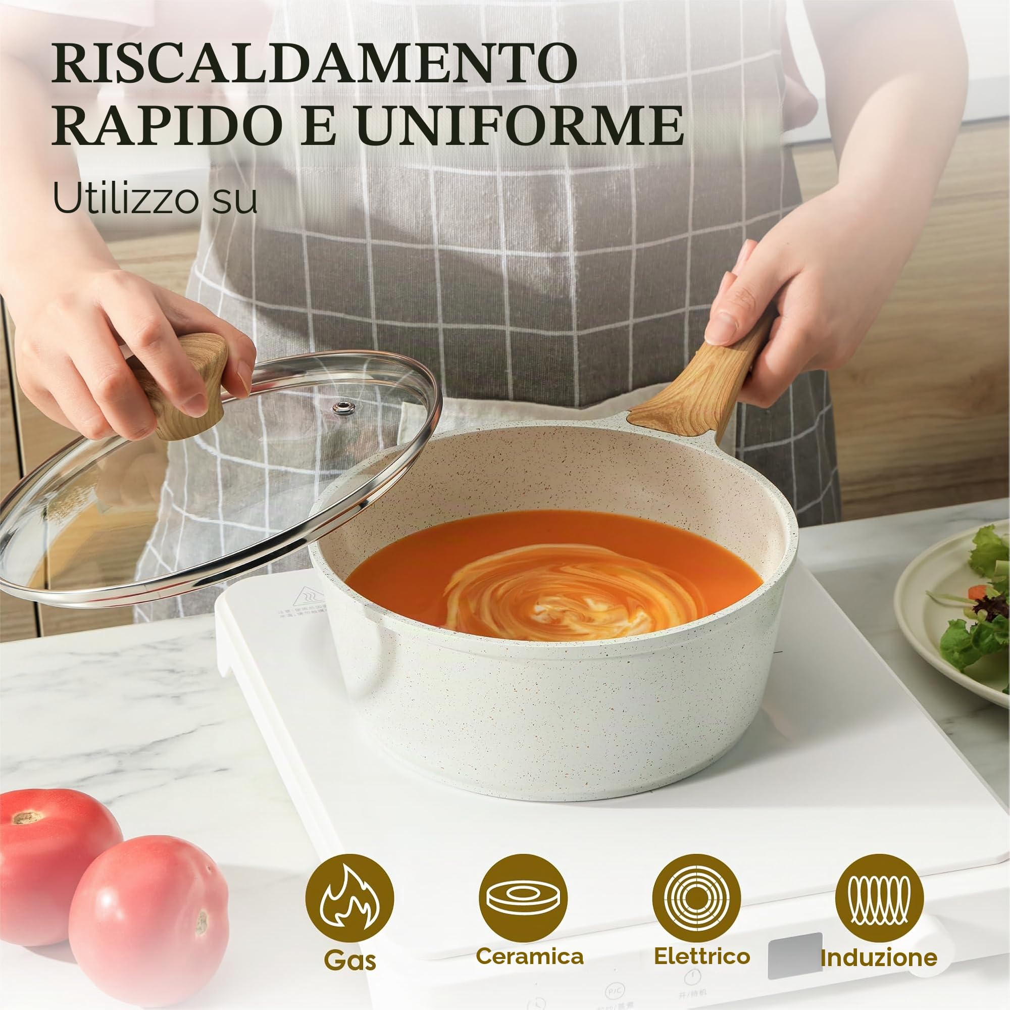SENSARTE Set di Pentole 13 Pezzi, Antiaderente in Ceramica, Compatibile con Induzione e Gas, Include Padelle e Casseruole, con Manico Ergonomico Resistente e Lavabile in Lavastoviglie