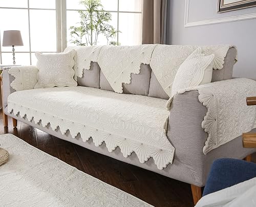 Miniatura 3 de Funda de sofá de algodón con bordado de hojas y flores, antideslizante, acolchada, protector de muebles para perros, niños y mascotas, lavable a