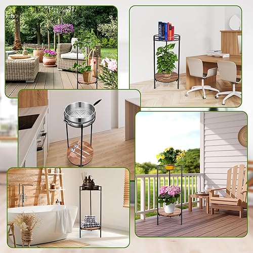 Miniatura 7 de Soportes para plantas para interiores y exteriores, soporte de pedestal de metal para macetas, estante de 2 niveles, soportes altos de esquina para