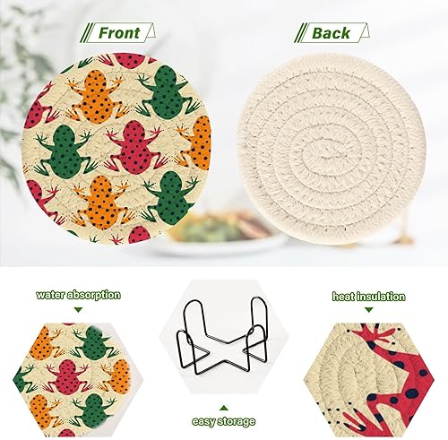 Miniatura 4 de Coasters and Holder Set of 6 Office Coasters for Drinks Cotton Coasters Posavasos para Mesa Colorful Frogs