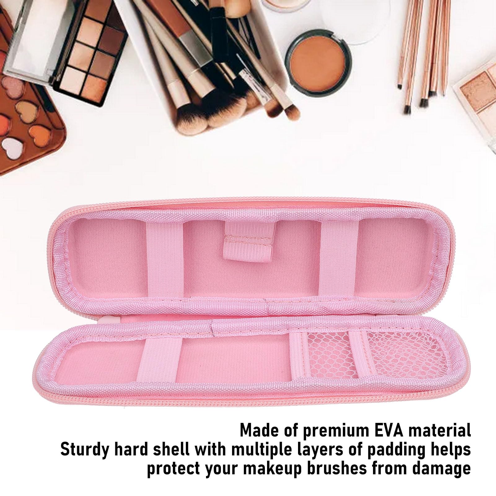 EVA Small Pencil Case, Hard Shell Zipper Pouch for School Office Supplies Pens, Data Cables, Organizer Makeup Bag (Rosa) - Image 2