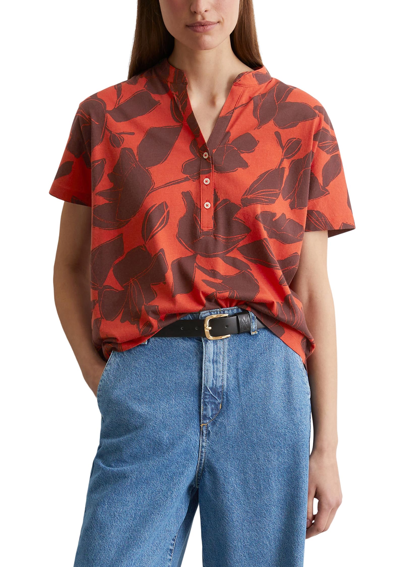 Marc O'Polo Damen Kurzarmbluse mit Allover-Print leicht