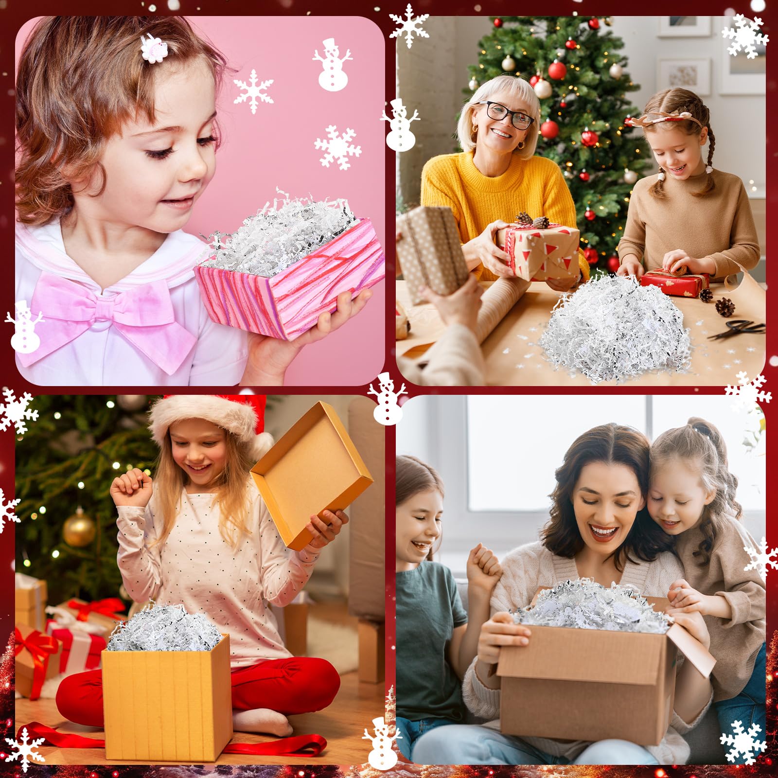 Weihnachtskorbfüller, 900 g, metallisch, rot, grün, zerknittertes Papier, Nussknacker, Weihnachtsbaum-Konfetti für Frohe Weihnachten, Geschenkkorb, Verpackung, Füllstoffe (Silber
