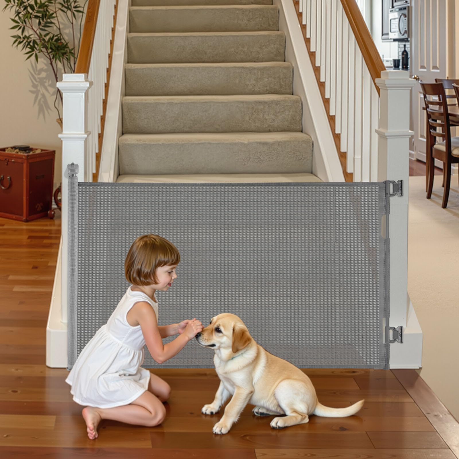 VEVOR Retractable Baby Gate, Extends to 1450 mm Wide, 980 mm Tall, with Security Lock, Easy to Use