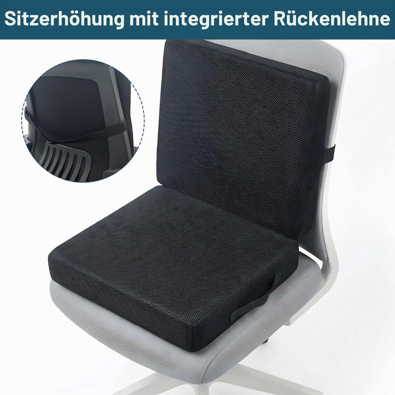 Sitzkissen mit Rückenkissen für Bürostuhl, Autositze, Rollstuhl Dicke Sitzerhöhung mit Rückenlehne Memory-Schaum Stuhlkissen Ergonomisch Lendenwirbelkissen für Sessel Auto Rollstuhl