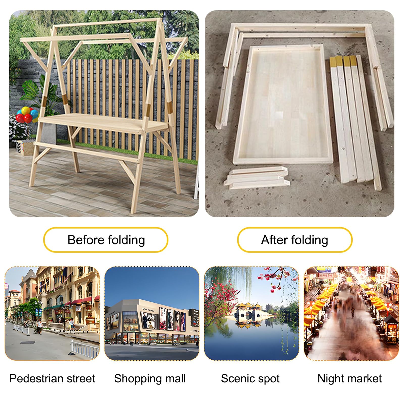 Espositore for Bancarelle del Mercato con Tende da Sole, Carretti dei Venditori Ambulanti, Bancarella Commerciale in Legno, per Espositori da Mercato(Blue,150cm/59in)