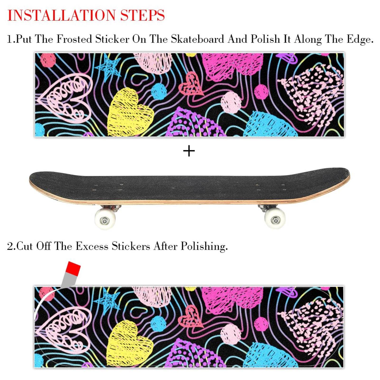Bunte Regenbogen-Herz-Liebes-Muster 2 Stück Skateboard-Griptape Bogen Schleifpapier Longboard Aufkleber Roller Deck Sandpapier