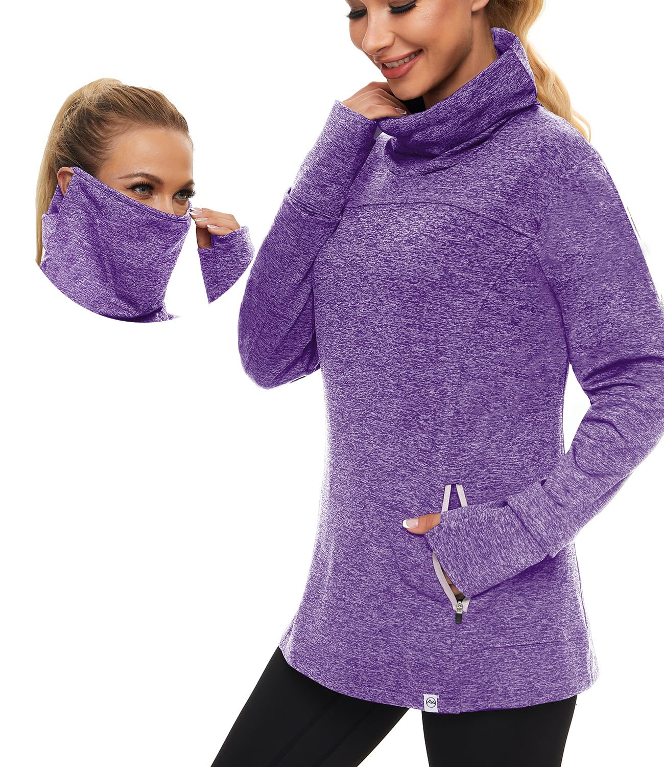 Soneven Rollkragen Pullover Damen Sweatshirt Damen Ohne Kapuze mit Taschen Funktionsshirt Langarm Sweatshirt Pulli Fleecepullover Hochkragen Sweatjacke Winter