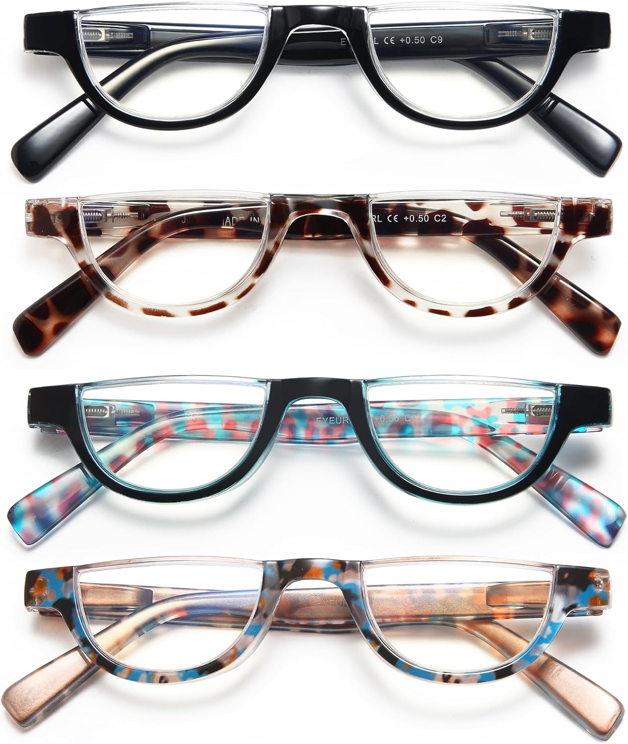 EYEURL Half Frame Reading Glasses for Women-4 Pack Blue Light Glasses Fashion Computer Readers for Women Anti UV Ray Eyeglasses with Spring Hinges 1.50