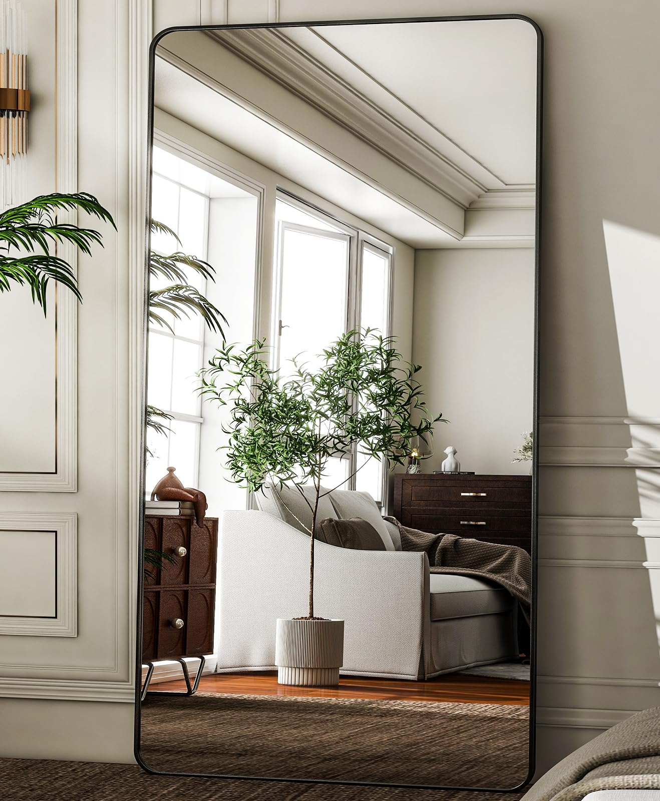 HARRITPURE 80"x40" Oversized Full Length Mirror - Rectangular Black Aluminum Frame Floor Mirror with Stand for Bedroom, Living Room, Cloakroom, Full Body Reflection