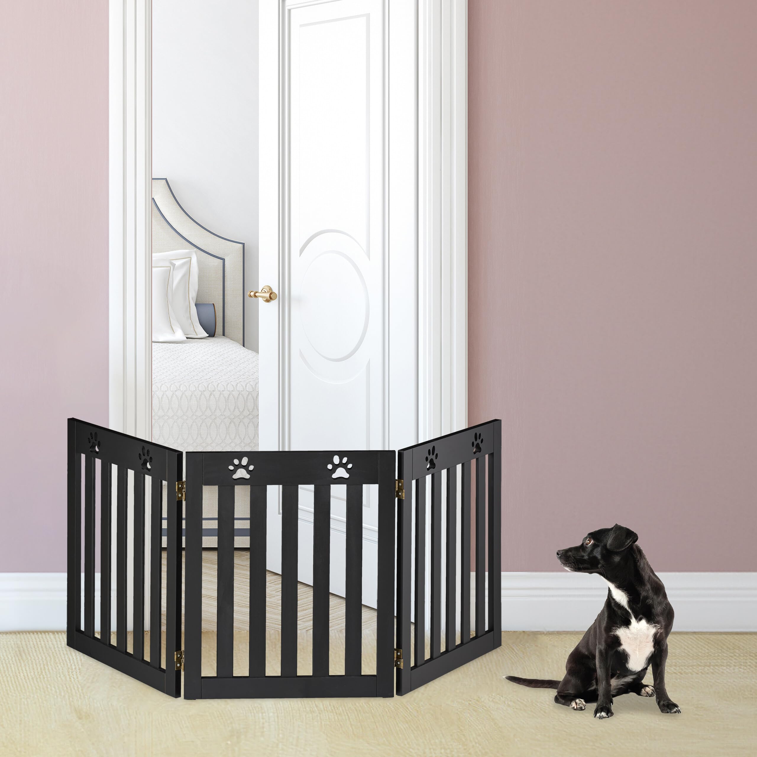 Relaxdays Cancelletto di Sicurezza per Cani e Gatti, Barriera Autoportante, Recinzione per Scale, 60 x 153 cm, Nero