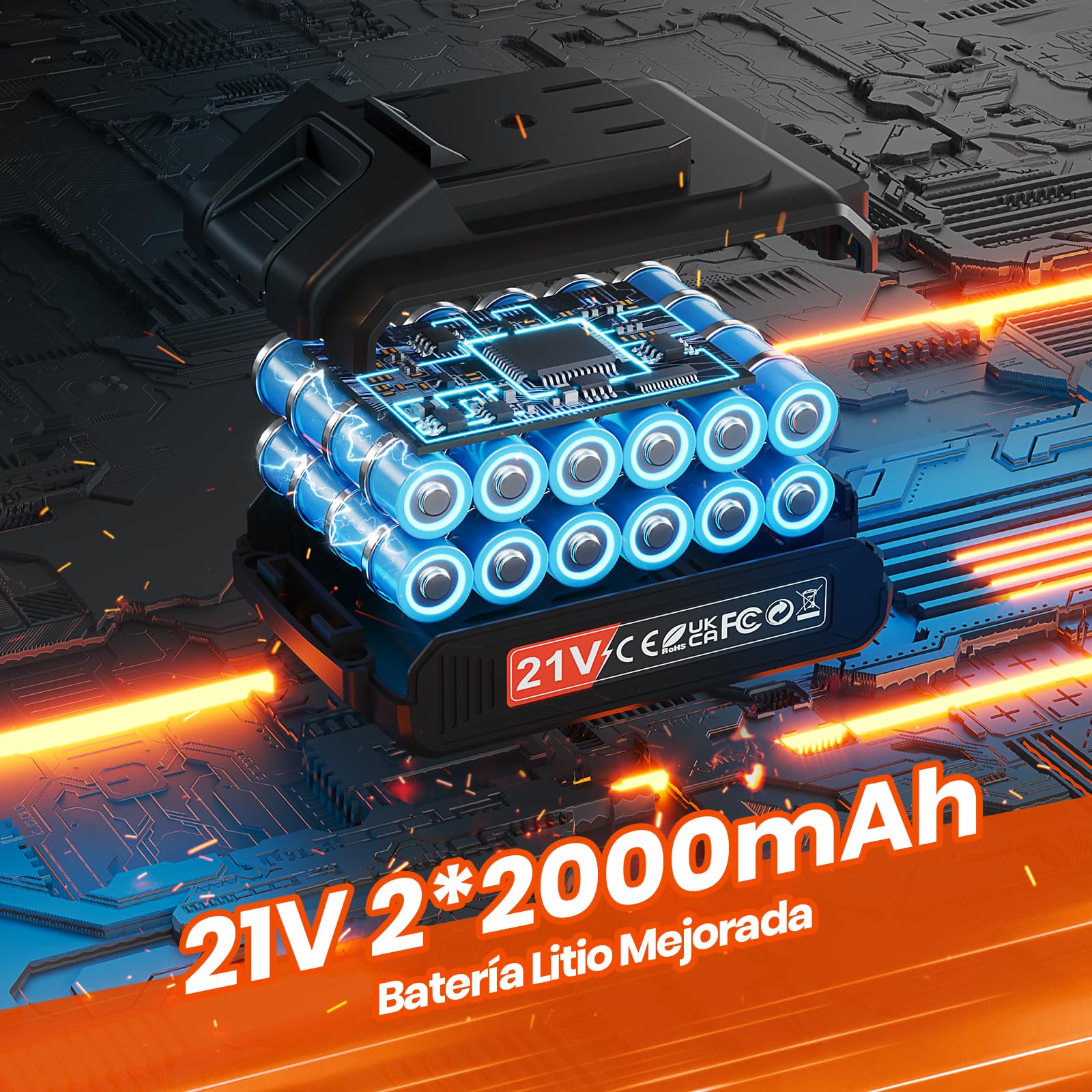 Taladro Percutor a Bateria 21V, Taladro Atornillador Batería 2 Baterías de 2,0Ah, Taladro Inalámbrico 45Nm, 2 Velocidades, 25+3 Torque, 10mm Mandril de Metal, Accesorios de 29 Piezas con Maletín