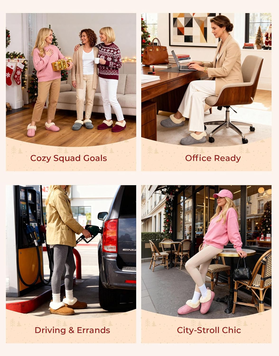 HomeTop Women's Closed-back Slippers Faux Wool Warm Non-slip Outdoor Indoor House Shoes with Fuzzy Collar - Image 7