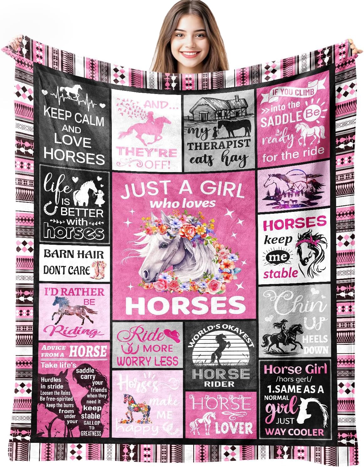 Horse Blanket Gift For Girls Women Plush-Just A Girl Who Loves