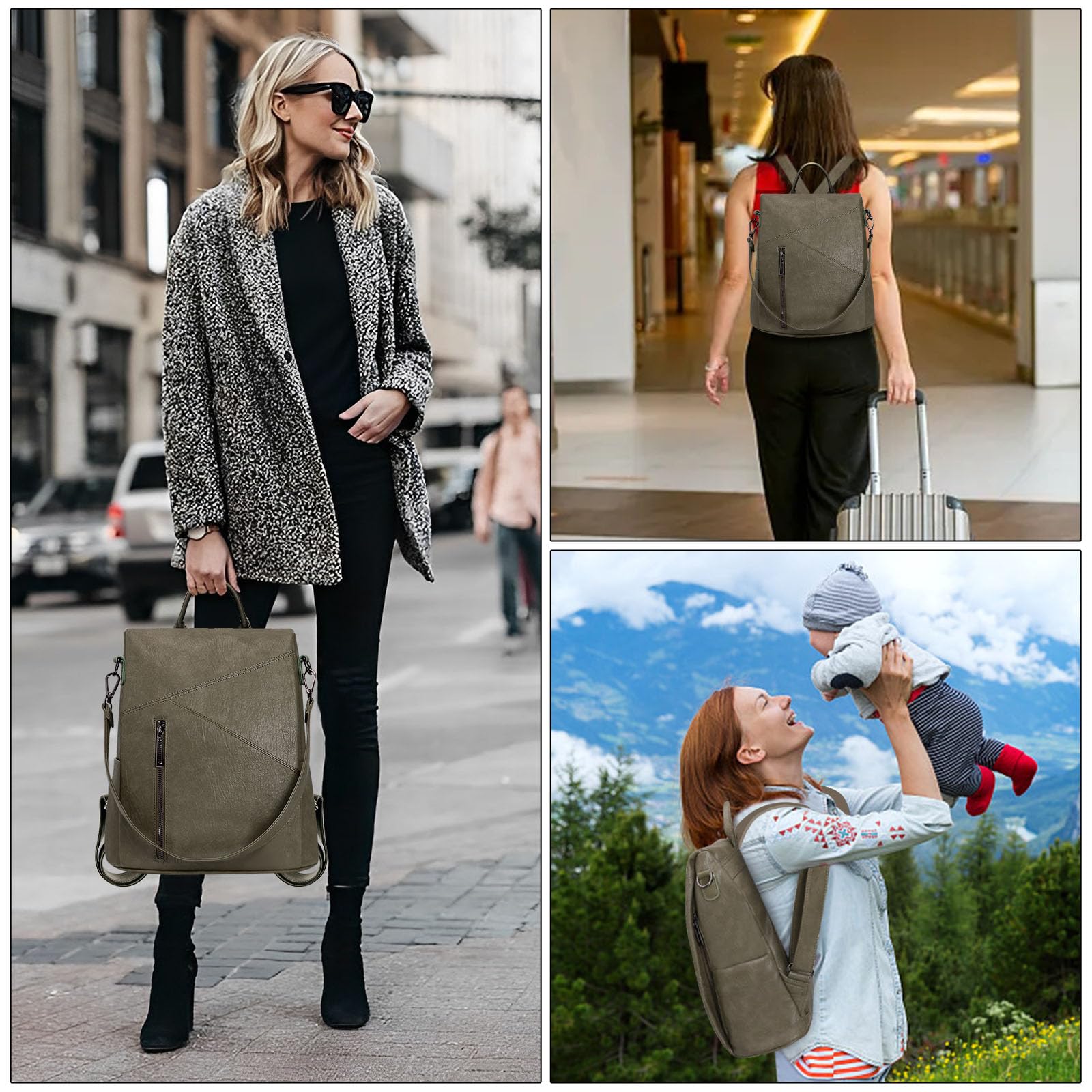 HUA ANGEL Moda Zaino Convertibile Borsa a Tracolla 2 In 1 Donna Antifurto Zainetto della Signora Impermeabile PU Pelle Zaino Leggero per Scuola Shopping Bicicletta da Viaggio Nella Vita Quotidiana
