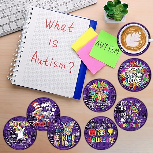 Miniatura 5 de Juego de 8 posavasos con diseño de flor de loto y diamantes con soporte para arte de diamantes con base de corcho para adultos, kits de pintura de