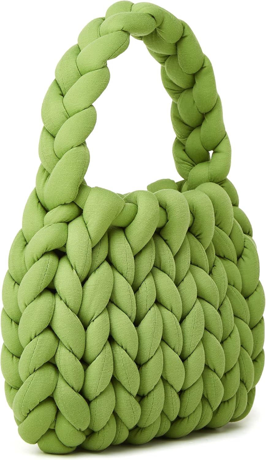 Women's Knit Clutch Bag Handmade Woven Polyeater Knit Satchel Purse Handbag Shoulder Solid Color Bag - Image 6