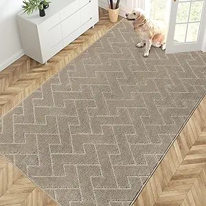 PURRUGS Easy Care Area Rug 4.5ft x 7ft, Non-Slip Machine Washable Entry Rug, Dog Door Mat, Stain Resistant Accent Rug for Hallway, Bedroom, Living Room and Mudroom, Taupe