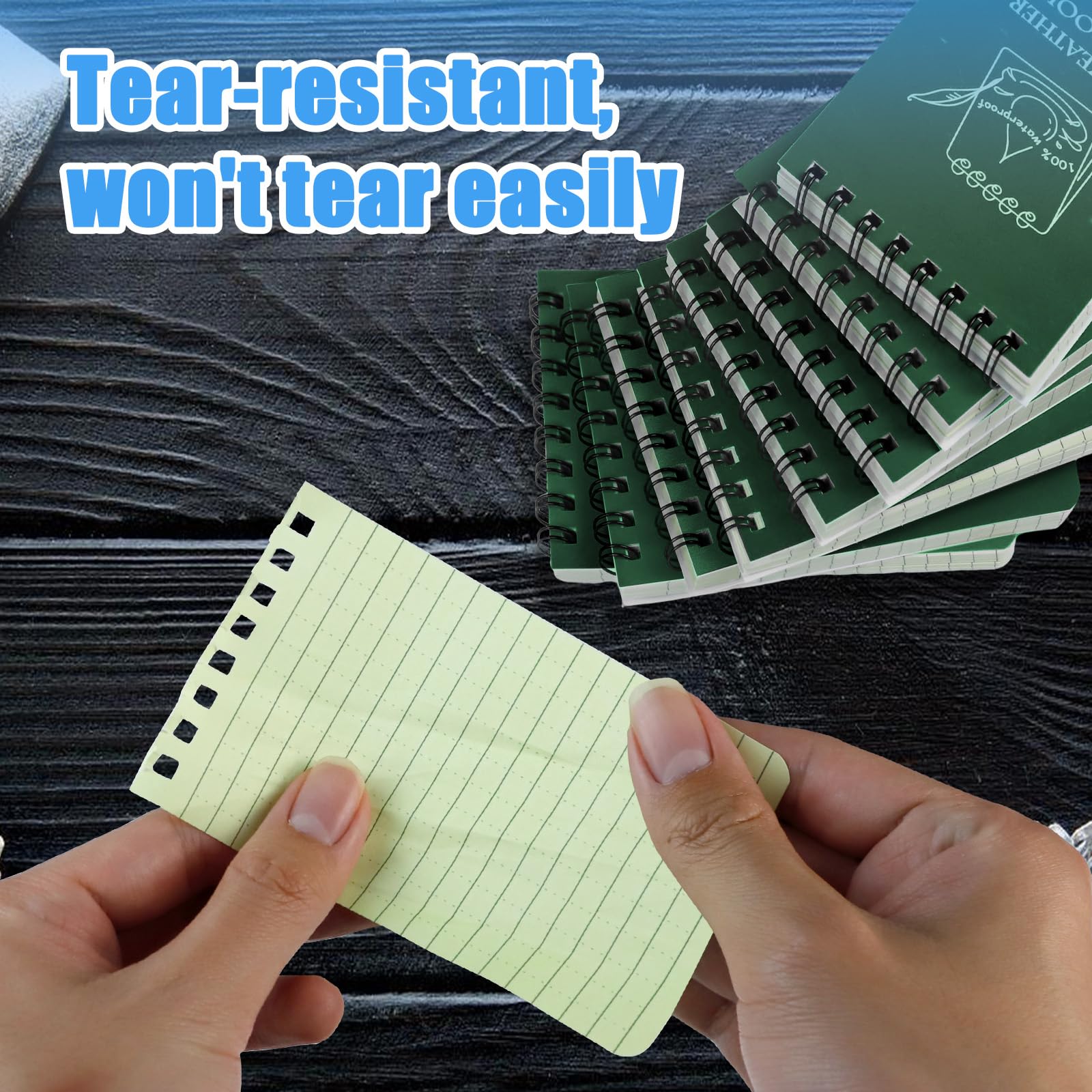 CXRYLZ Wasserdichte Allwetter-Notizbücher, 7,6 x 12,7 cm, Mini-Spiral-Taschen-Notizblock, Schreiben im Regen, tägliches Notizbuch für Outdoor-Aktivitäten, Aufzeichnung, Reisetagebuch (grün)