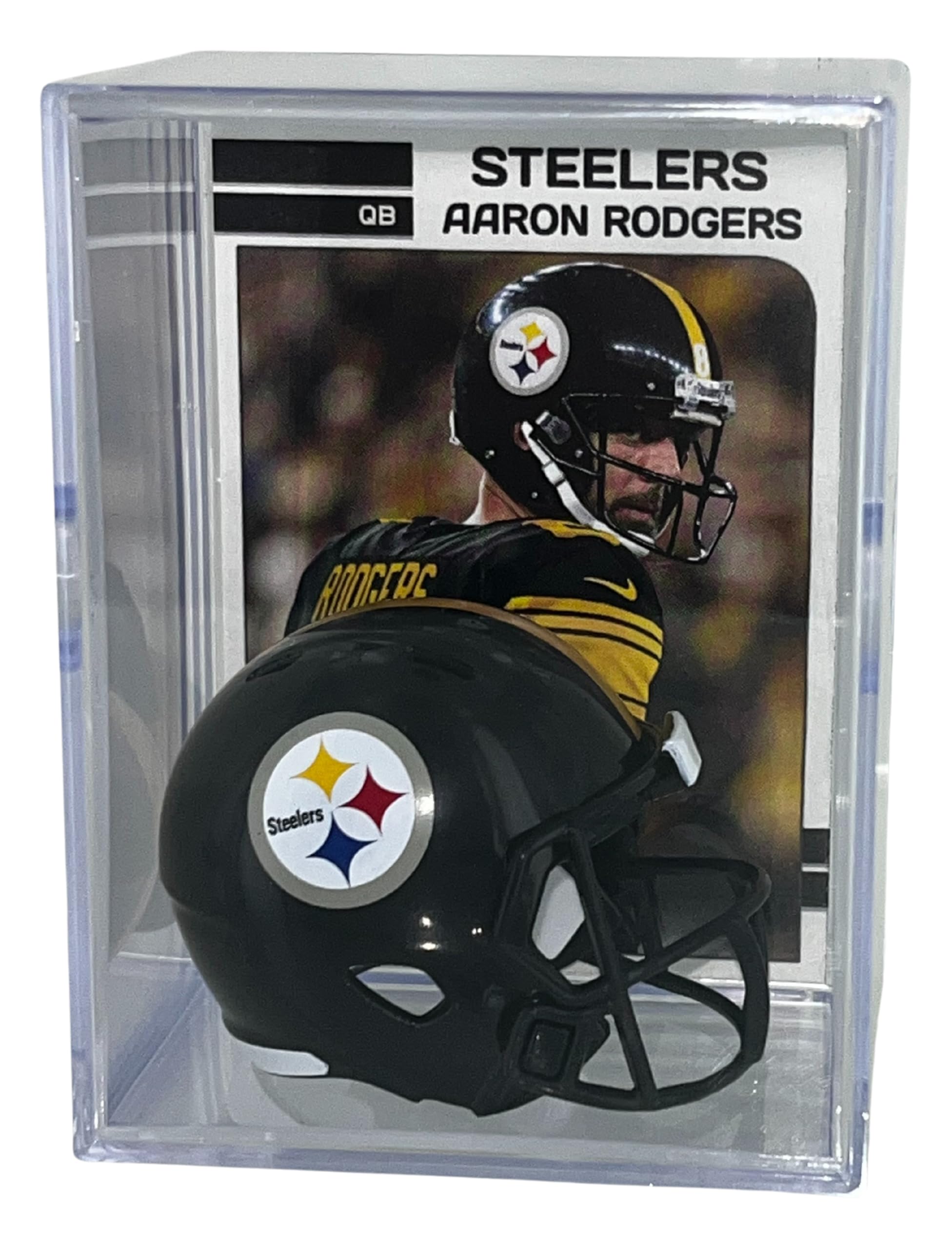Aaron Rodgers Card with Pittsburgh Steelers Pocket Pro Size Football Helmet Shadow Box : Collectibles & Fine Art