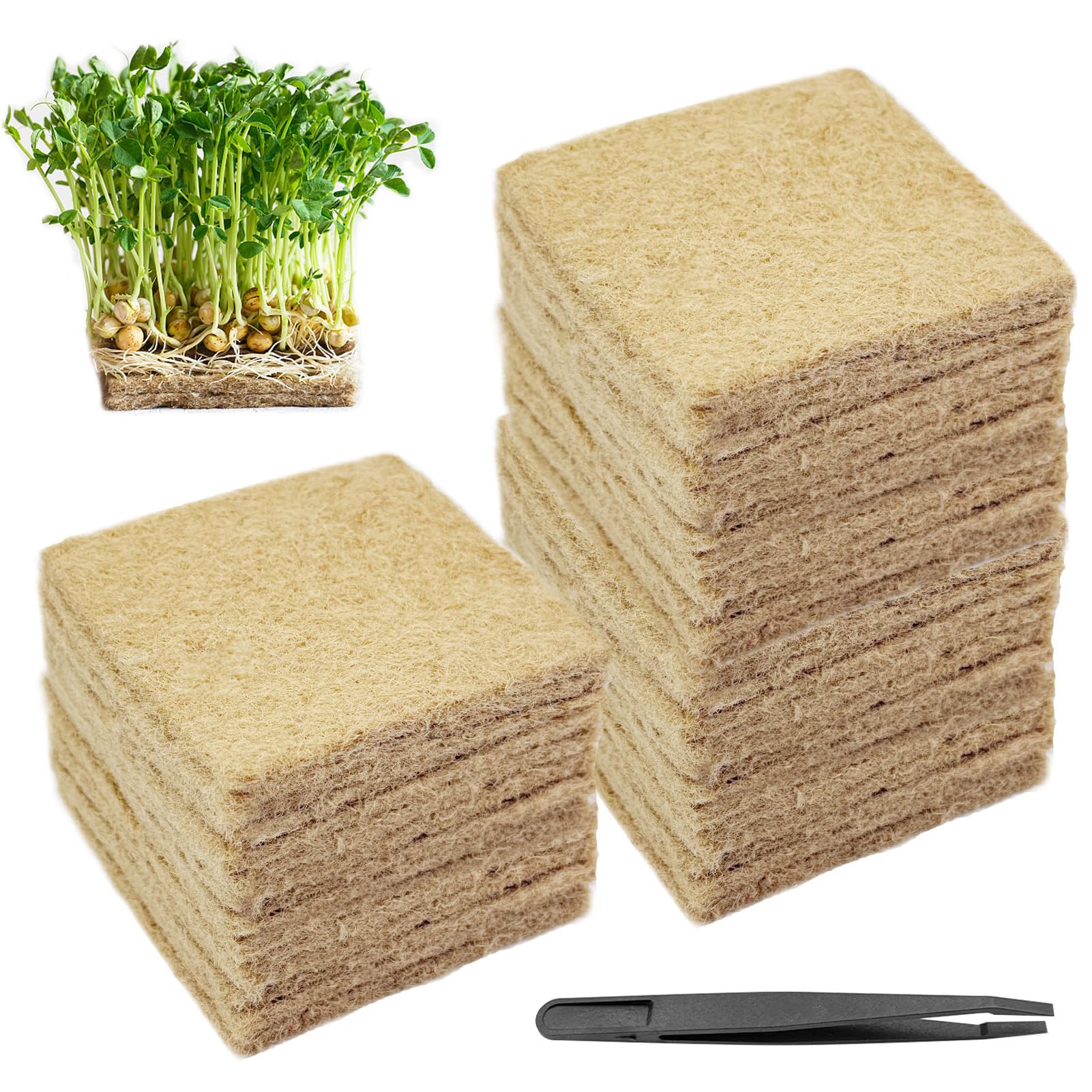 24 Pcs 100 x 100 x 5mm Jute Microgreen Grow Mat Natural Fiber Grow Mats Microgreens Grow Kit Hydroponic Pads Indoor Organic Production for Microgreen Starter Tray Wheatgrass Hanging Basket Liner