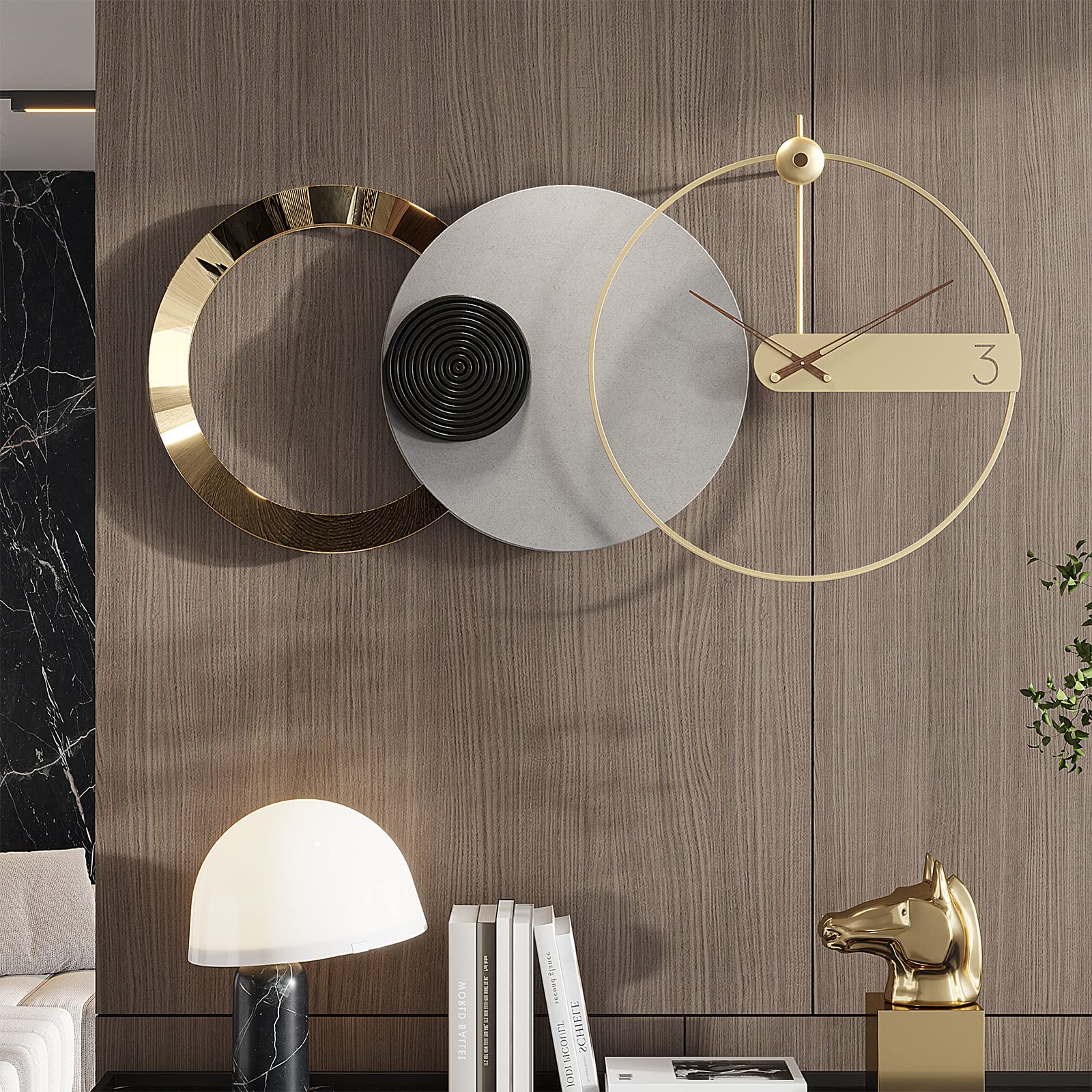 Photo 1 of PSYCHE GOD Large Wall Clock Nordic Style, Simplistic Luxury Metal Silent NoTicking, Modern Home Decorations for Living Room,Bedroom,Dining Room,Hotels,Office… Gray