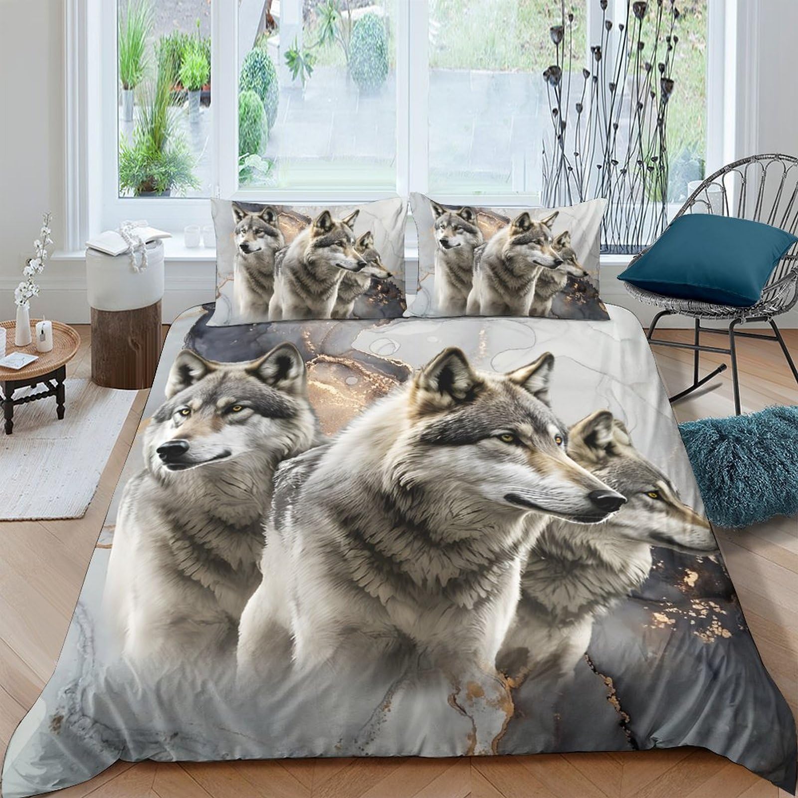 Ctjqhvkz Style-2 3D Printed Wolf Forest Fitted Sheet Microfiber Soft Breathable Mountain Landscape Mattress Cover For Bedroom Dorm Decor Single（135X200cm）