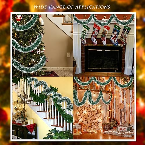 Miniatura 2 de Guirnalda de Navidad de 23 pies, decoraciones de oropel metálico para interiores y exteriores, colgar en el techo para Año Nuevo (verde)
