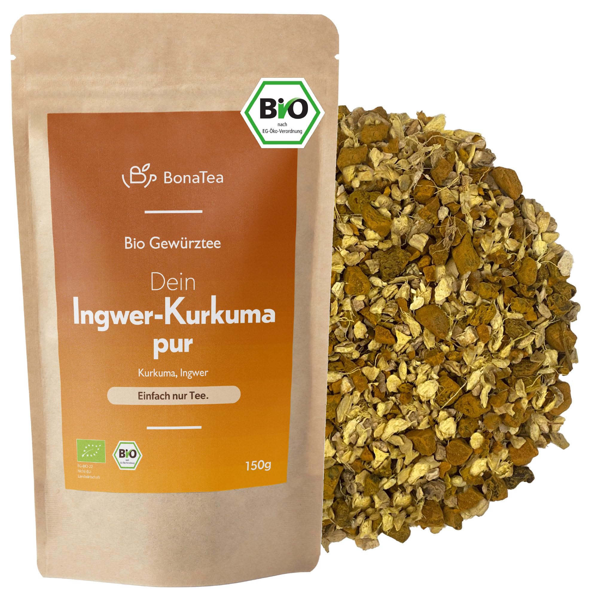 Bio Ingwer Kurkuma Tee Pur – Hochwertiger loser Gewürztee nach ayurvedischer Tradition 150g