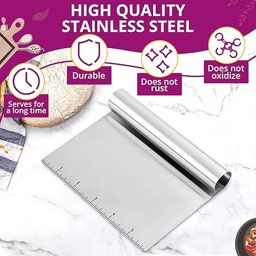 Miniatura 3 de Rascador de banco de cocina – Herramienta raspadora multiusos de repostería con escala de medición, herramienta de corte de masa de pizza y pan,