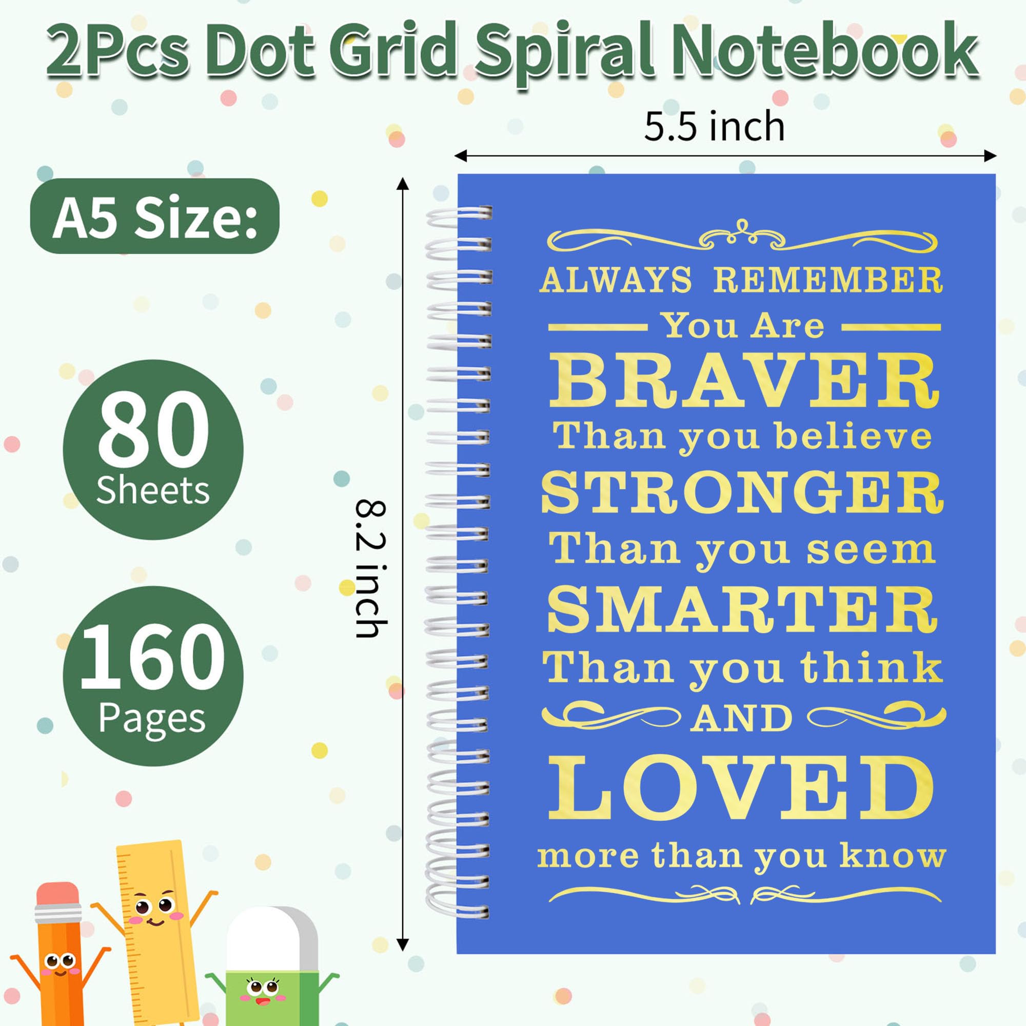 JOHSBYD Spiralnotizbuch, gepunktet, inspirierende Geschenke, A5, Punktraster, Spiralnotizbuch für Arbeit und Skizzieren, perfekt für Büro, Schule, Zuhause, 160 Seiten (2, Punktraster, Dunkelblau), 2
