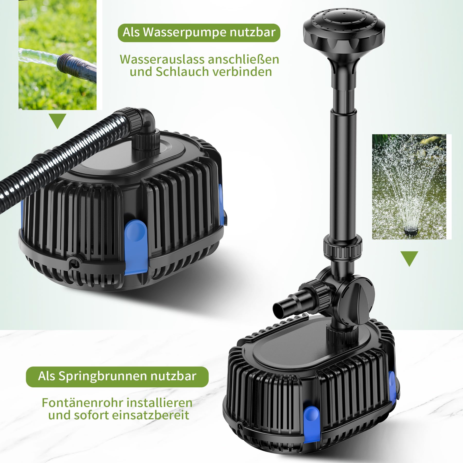 Forever Speed Bomba de Agua 3600 l/h para Fuentes Exteriores, estanques y Jardines Bomba Sumergible silenciosa Ideal para cascadas, Juegos acuáticos y circulación de Agua 20 W