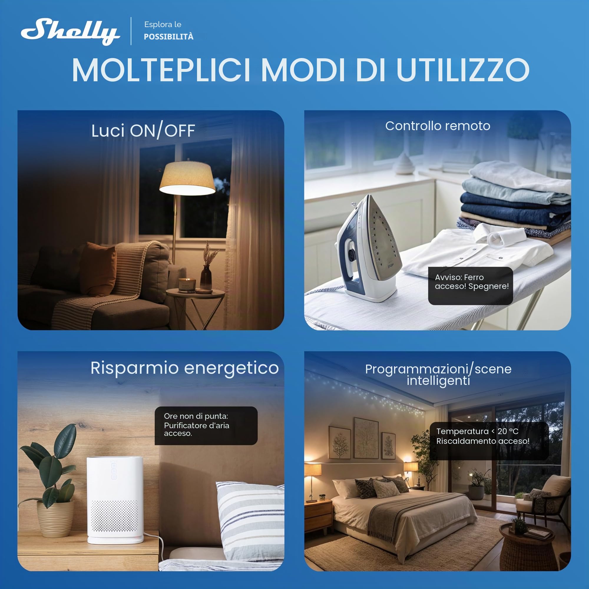 Shelly Power Strip 4 Gen4 Nero - Ciabatta Smart Matter & Wi-Fi, 4 Prese Intelligenti, Misurazione Potenza, 16A Totali 3500W, Timer, Riscaldamento, Zigbee, Google, Alexa, Apple, Nessun Hub Richiesto
