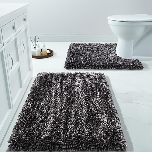Miniatura 162 de Yimobra Juego de 2 alfombras de baño, alfombra de baño suave y absorbente y alfombra de inodoro en forma de U con respaldo antideslizante, alfombras