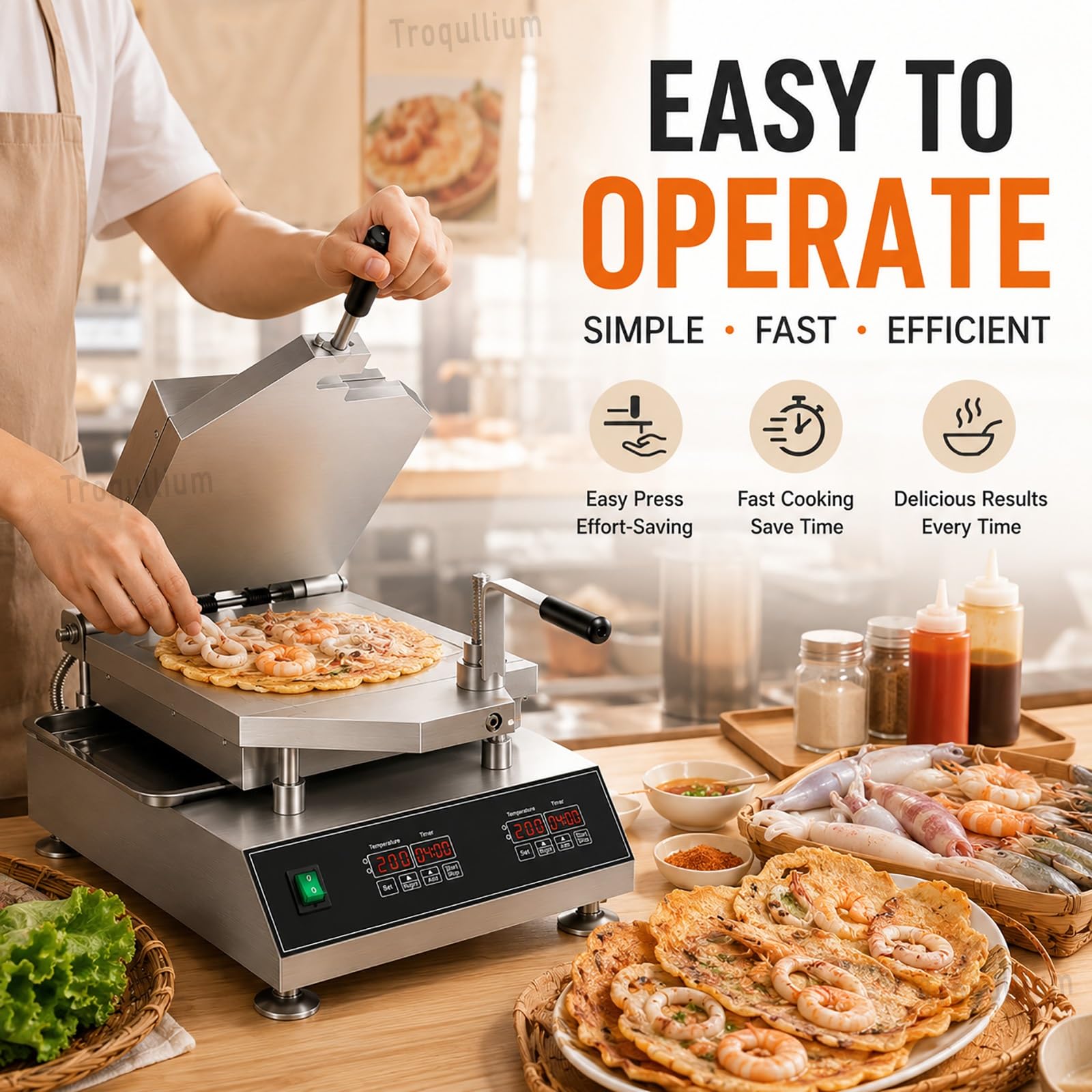 Macchina automatica per biscotti ai frutti di mare con piastra in alluminio rinforzato, controllo intelligente della temperatura per gamberetti, calamari, pesci e meduse