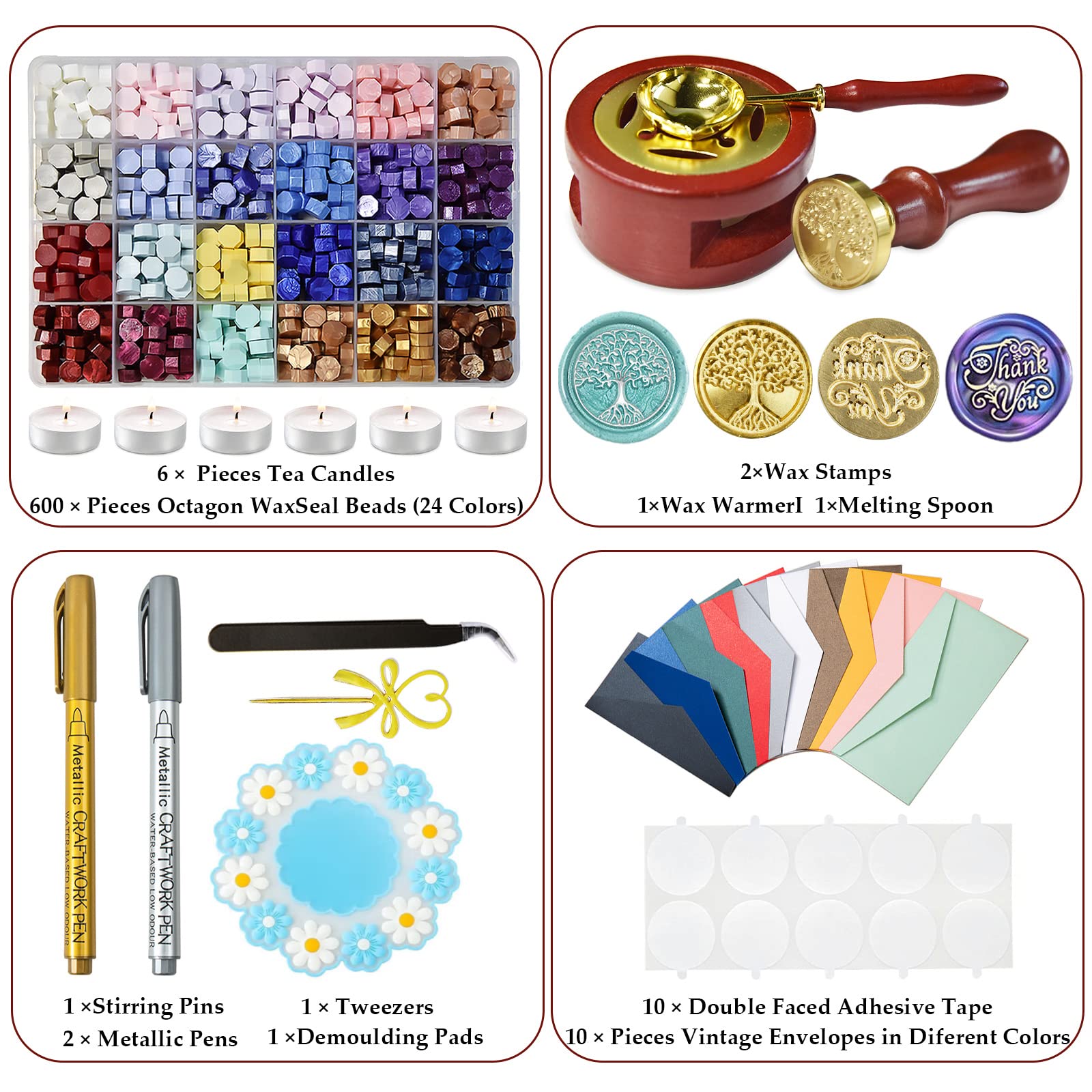 Kit Ceralacca, 600 Perline in Ceralacca Set per Decorare Buste, Lettere, Partecipazioni di Nozze, Cartoline A-1