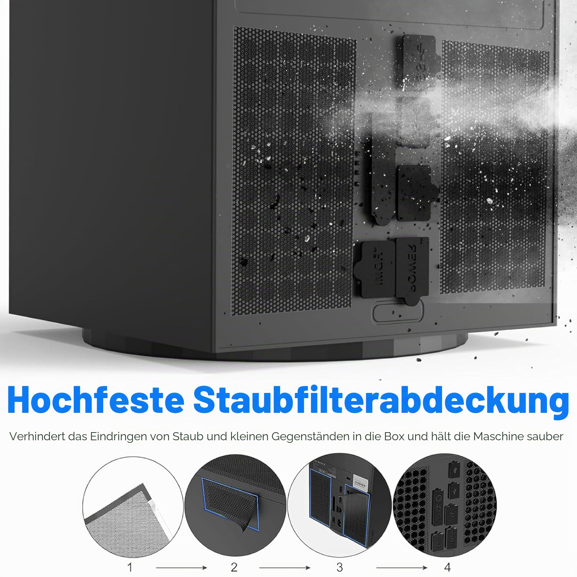Kühlventilator staubdicht für Xbox Serie X Konsole mit buntem LED Licht, Zubehör mit 6 Staubschutzfiltern, 8 Gummistopfen, 3 Stufen geräuscharmer Top-Lüfter, für Xbox Serie X Schwarz & Weiß