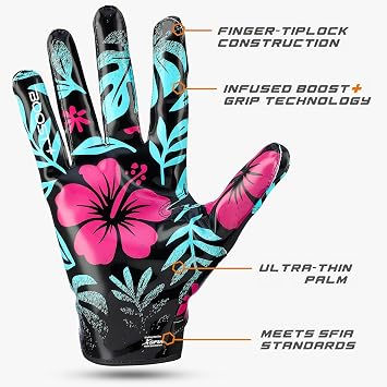 Grip Boost Football Gloves - Solid Stealth 6.0 Boost Plus Sticky Technology - Adult and Youth Football Gloves for Wide Receiver - Men's and Boys Sizes