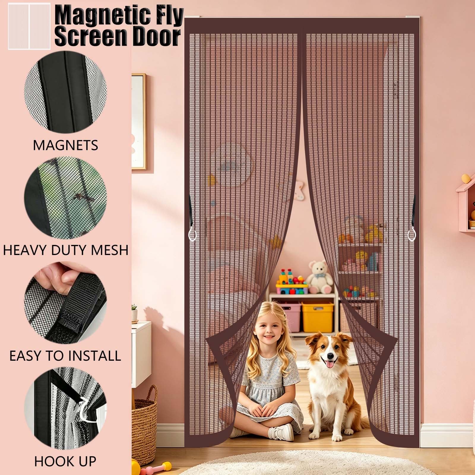 Zanzariere Magnetiche 141 x 203 cm Magneti Potenti Chiusura Automatica, Traspirante Zanzariera Magnetica Porte Finestra Resistente Traspirante per Cantine Terrazze, Marrone