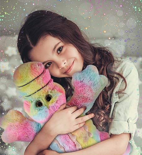 Miniatura 5 de DolliBu Peluche de cocodrilo mentiroso arcoíris – Suave juguete de peluche de cocodrilo abrazable, adorable juguete de peluche de vida silvestre,