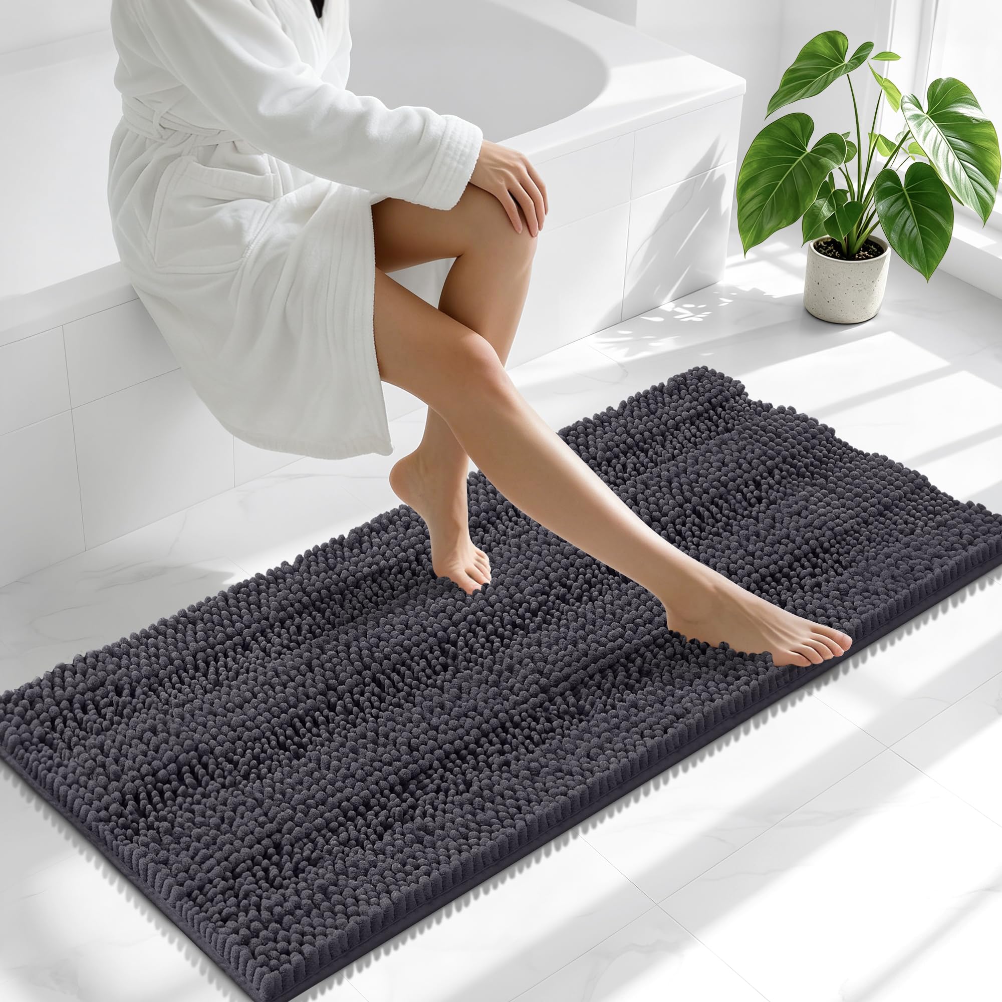 Smiry Thick Chenille Bathroom Runner Rugs 47x20, Soft Bath Mat, Dark Grey