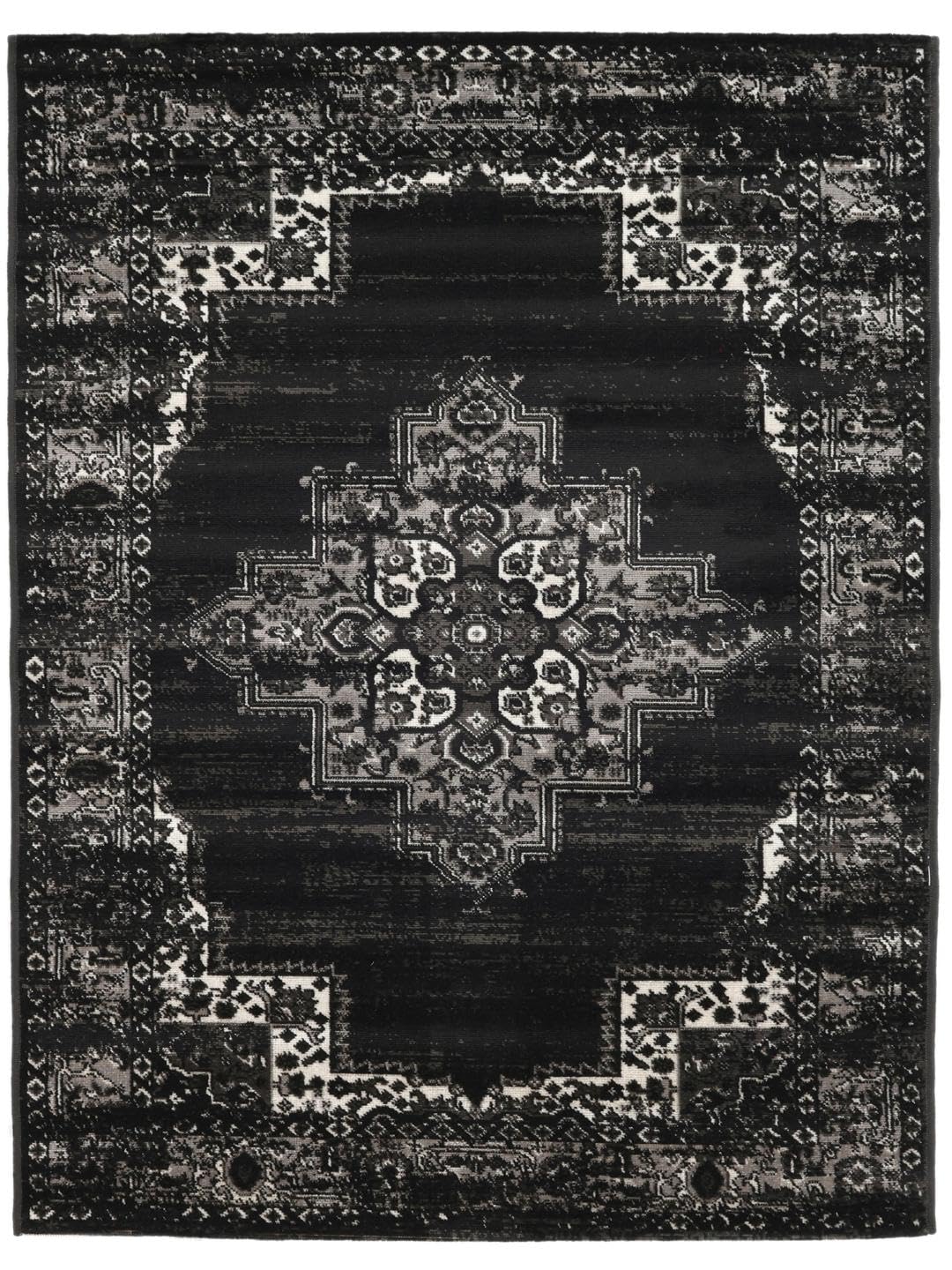 RugVista Vintage Vega, Tapis, Vintage, 300 x 400 cm, Rectangulaire, Poil Ras, Salle de séjour, à Manger, Chambre, Cuisine, Nettoyage Sec Seulement, Oeko_tex_100, Noir