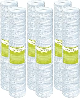 5 Micron Whole House Water Filter Cartridge, String Wound Sediment Filters for Well Water, Universal Replacement for Any 20 inch Big Housings - 20" x 4.5" Cartridges - Pack of 6