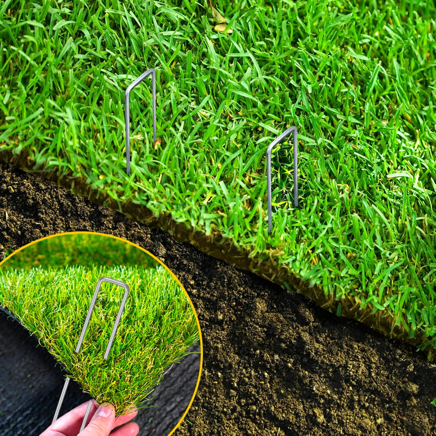 CEWOR 300 Pack Landscape Staples 6 Inches, 11 Gauge Galvanized Metal Garden Stakes Landscaping Landscape Fabric Staples Sod Pins for Lawn, Barrier Fabric, Garden Fence, Ground Cover