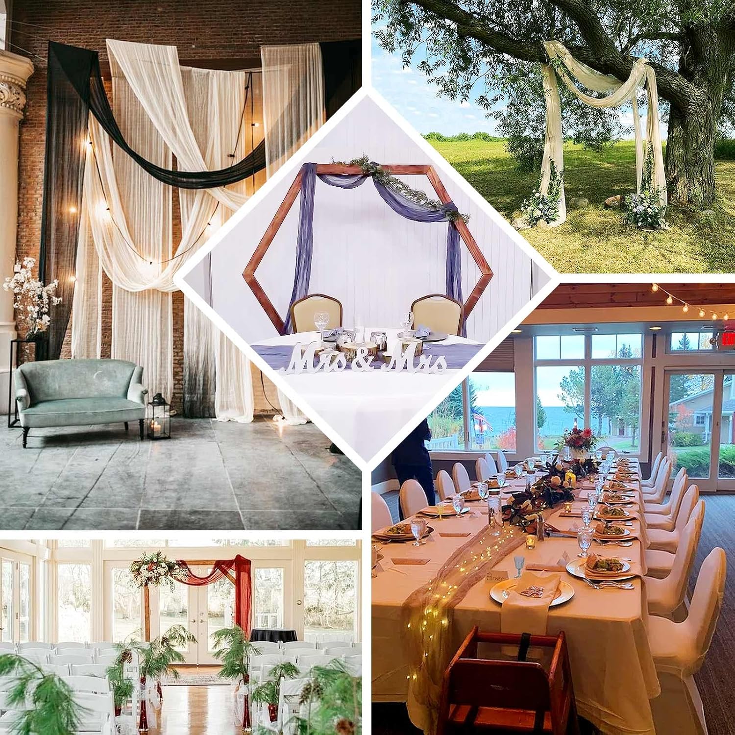 Efavormart 20ft Black Gauze Cheesecloth Wedding Arch Drapery Fabric, Extra Long Modern Gothic Scarf Valance for Moody Backdrop and Industrial Staging