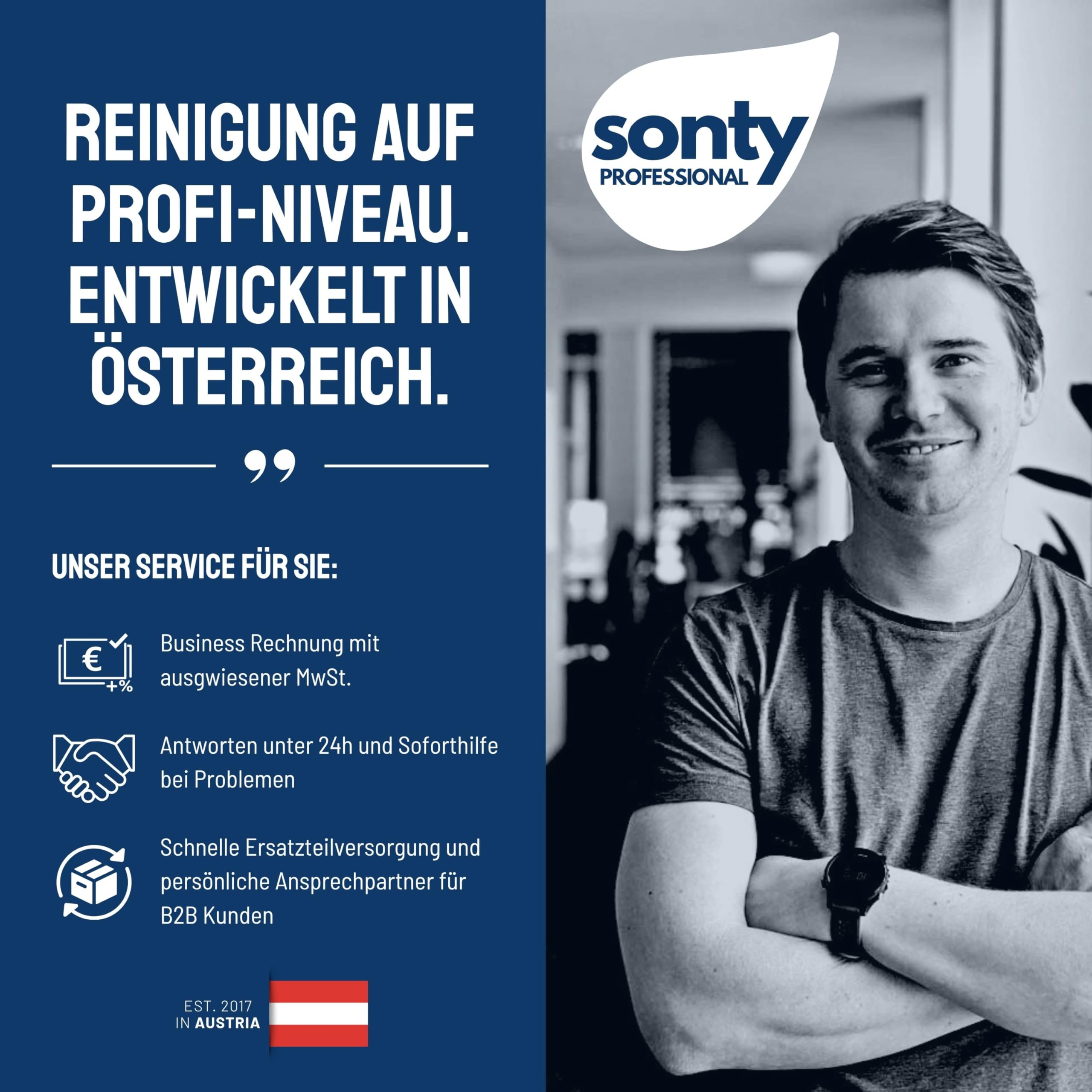 SONTY Profi Wischmopp 50 cm Set – Bodenwischer mit Magnet Klapphalter, 50 cm Microfaser Wischbezug & verstellbarem Alu Moppstange | Wischmop für Gewerbe, Gastro, Haushalt & Hartböden